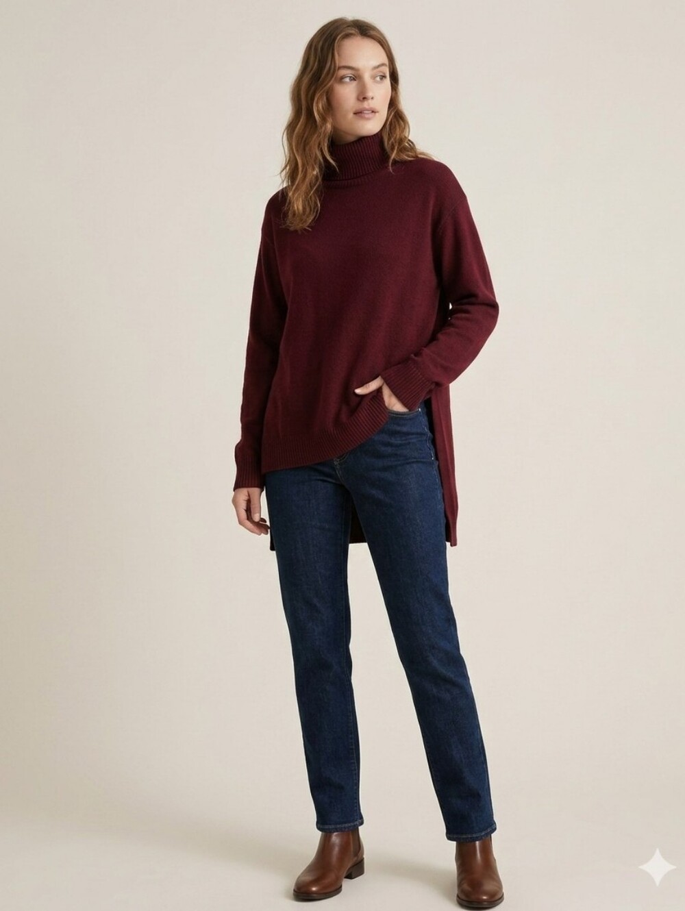 Emma Knudsen Hunter Burgundy Turtleneck Relaxed Fit Hi-Lo Sweater